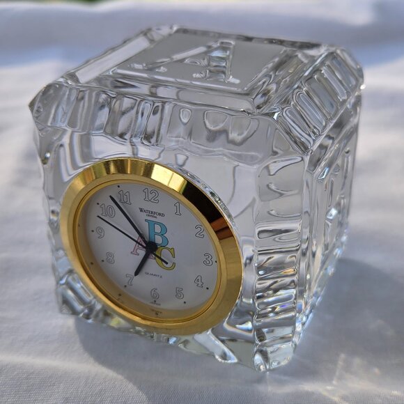 Waterford Ireland Lead Crystal Quartz ABC Block Clock Baby Gift - Picture 1 of 9